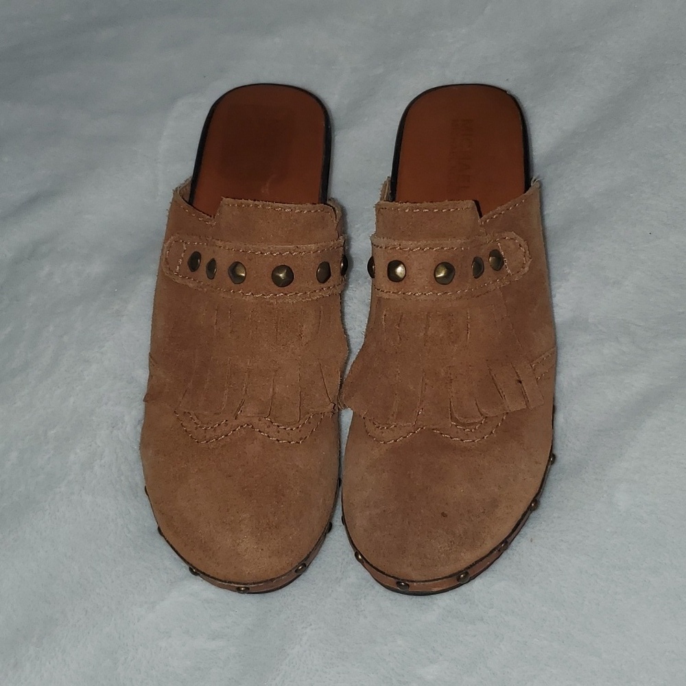 Michael Kors Rye Fringed Suede Studded Platform Clogs Size 8